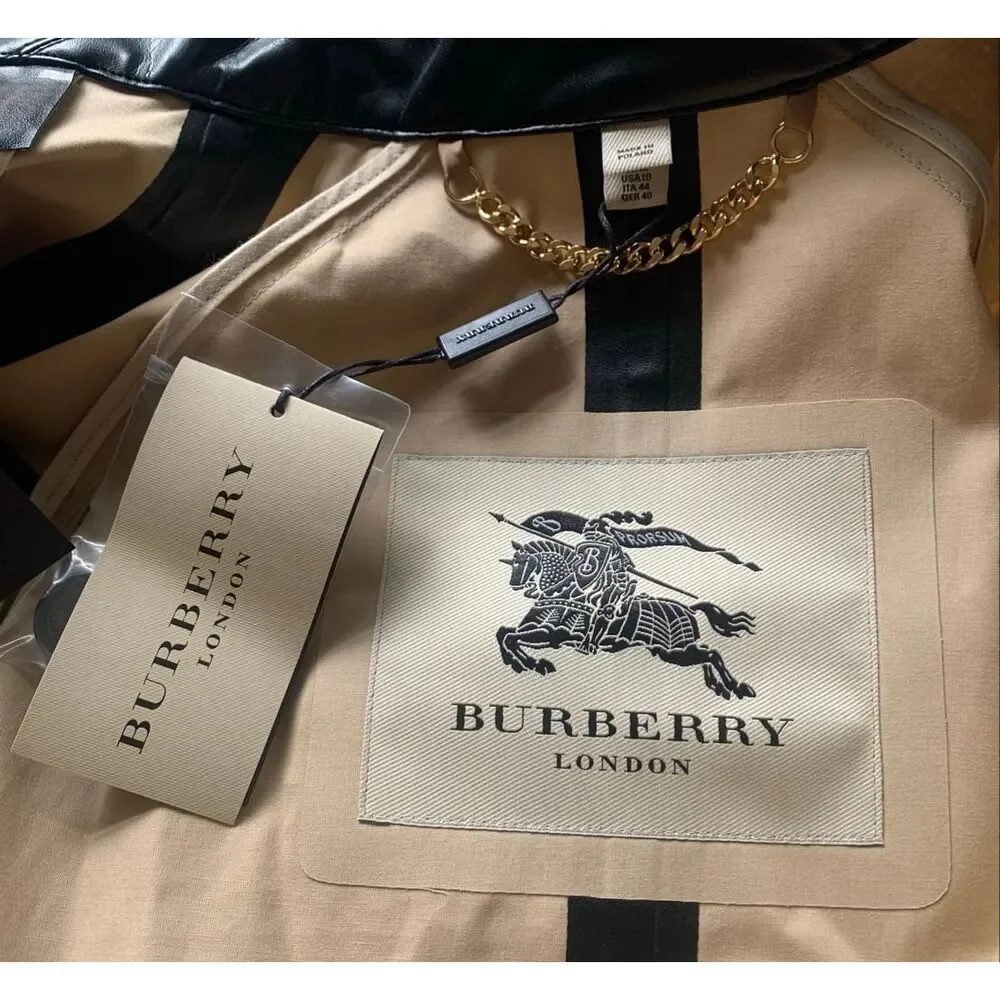NEW NWT BURBERRY LONDON tan LEATHER COLLAR Trench Coat Jacket sz US 10 - Picture 4 of 15